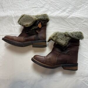 Steve Madden Women's Brown Leather Faux Fur Boots Sz 9